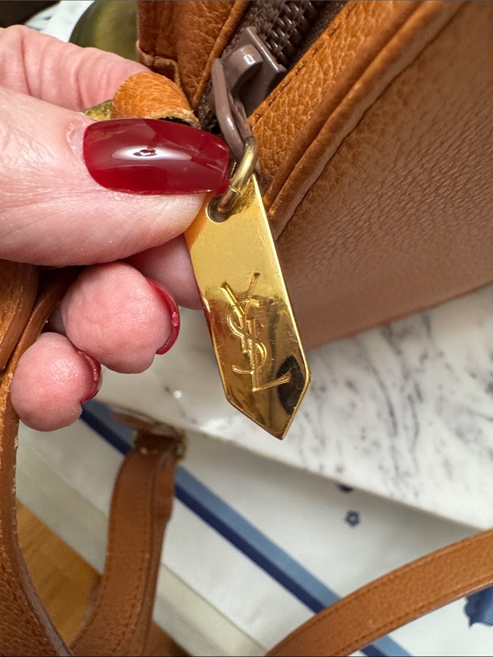 Yves Saint Laurent Women's Tan Crossbody Leather Semi-Circle Shoulder Bag - Picture 2 of 14